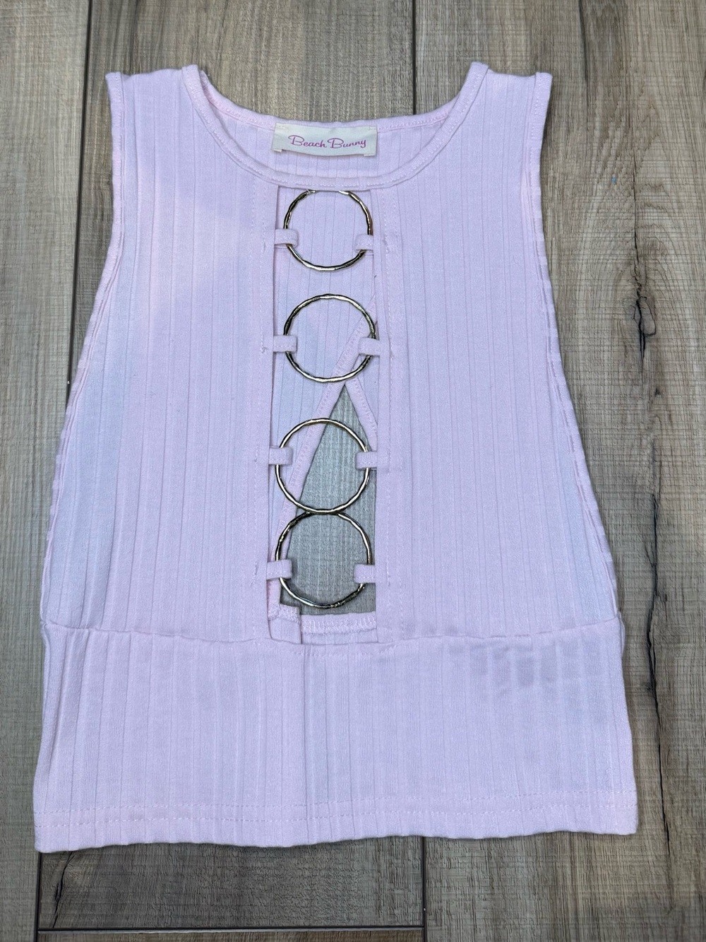 Beach Bunny Pink Ribbed Crop Top Metal O-Ring Cutout Open Back Y2K